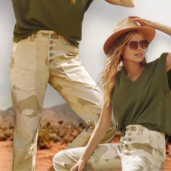 Anthropologie Pants - Anthropologie Pilcro‎ The Wanderer Camo patchwork embroidered Utility Pants B2